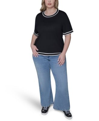 Women's Plus Size Crew Neck Short-Sleeve Sweater