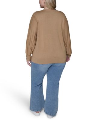 Women's Plus Size V-Neck Long-Sleeve Sweater