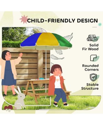 Kids Picnic Table, Wooden Outdoor Table & Bench Set with Umbrella