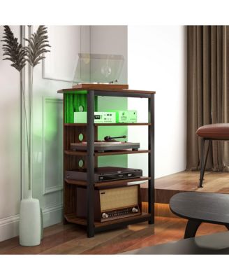 TV Sd with Lights, 4-Tier Storage Shelves and Steel Frame,