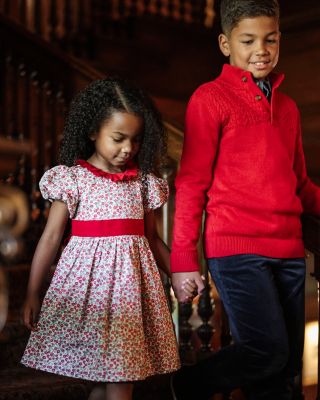 Toddler Girls Organic Puff Sleeve Ruffle Collar Sateen Dress