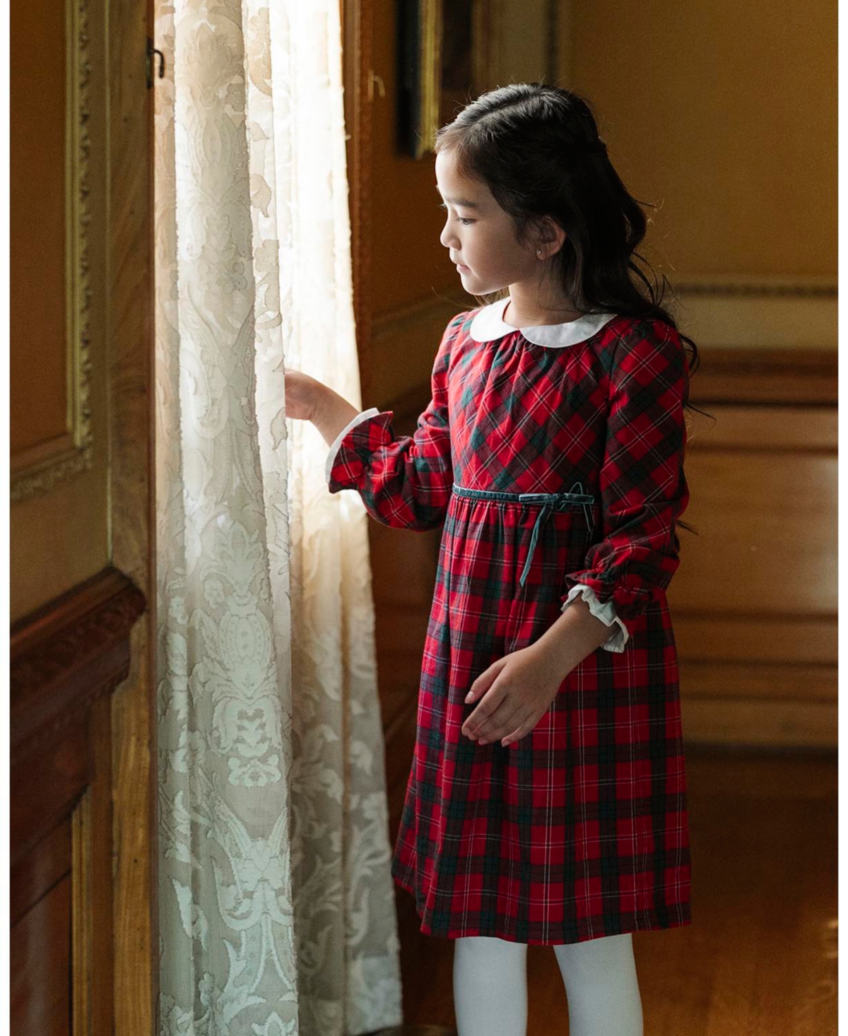 Hope & Henry Toddler Girls Organic Peter Pan Collar Dress with Ruffle Cuffs