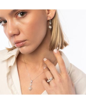 Sterling Silver Rhombus 3D Pearl Necklace