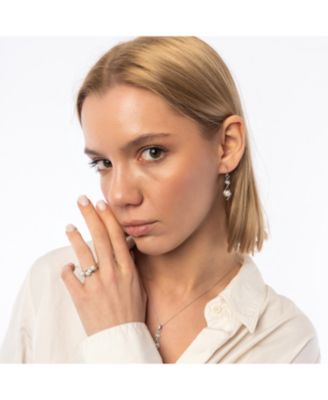 Sterling Silver Rhombus 3D Pearl Earrings