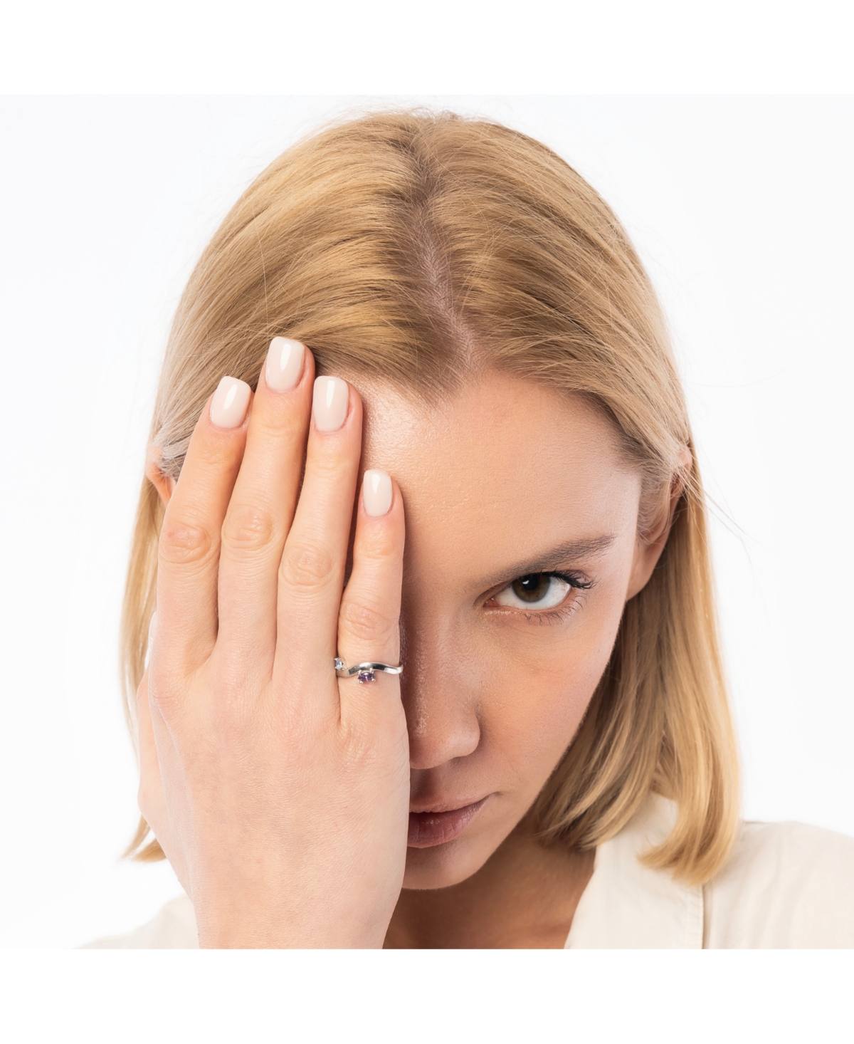 Spero London Bended Sterling Silver Double Gemstone Ring