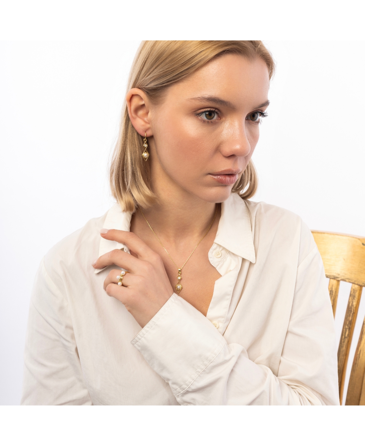 Sterling Silver Rhombus 3D Pearl Earrings