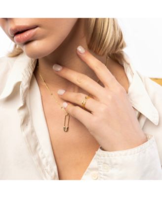 Sterling Silver Pave Jewelled Safety Pin Ring