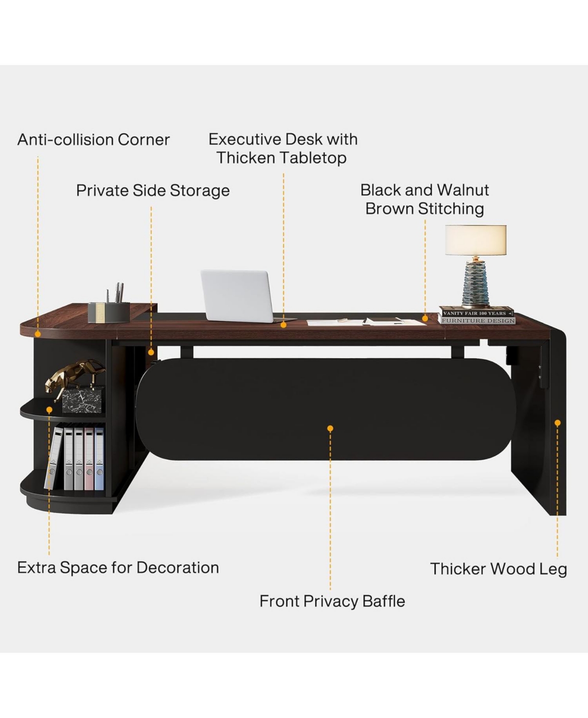 Tribesigns 80'' Executive Desk, L-Shaped Office Table with 55'' Cabinet, Large Computer Desk with Storage Drawers and Shelve