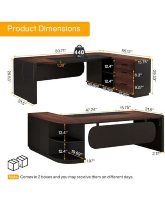 80'' Wood Executive Desk, L-Shaped Office Table with Large Computer Desk with Storage Drawers and Shelve