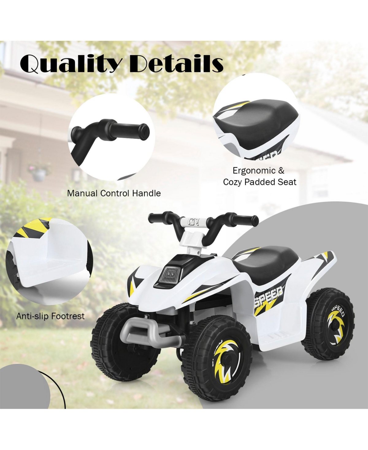 Sugift 6V Kids Electric Atv 4 Wheels Ride-On Toy-White