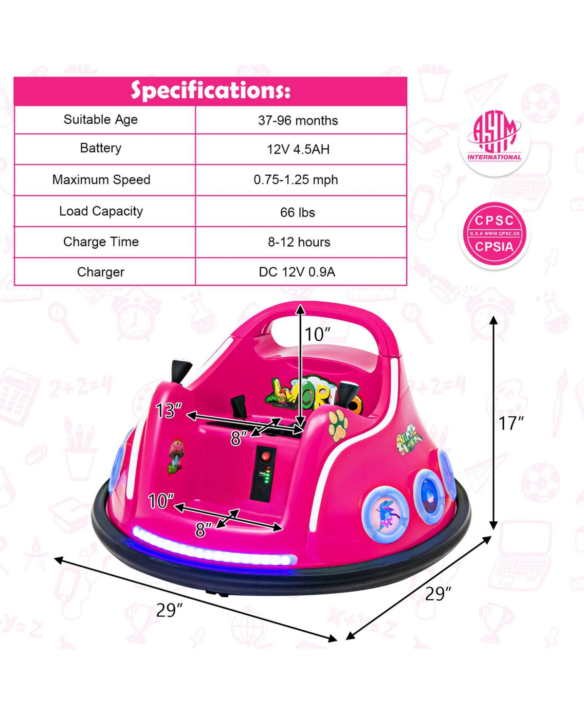 Sugift 12V Electric Ride On Car with Remote Control and Flashing Led Lights-Pink