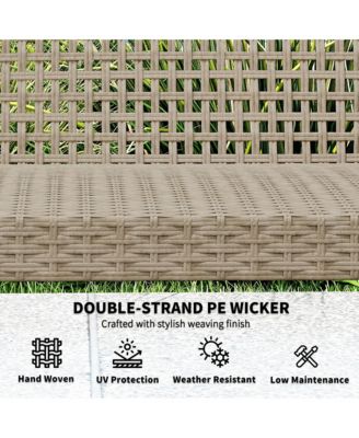 3-Seat Wicker Outdoor Couch Patio Sofa with Acacia Wood Armrests