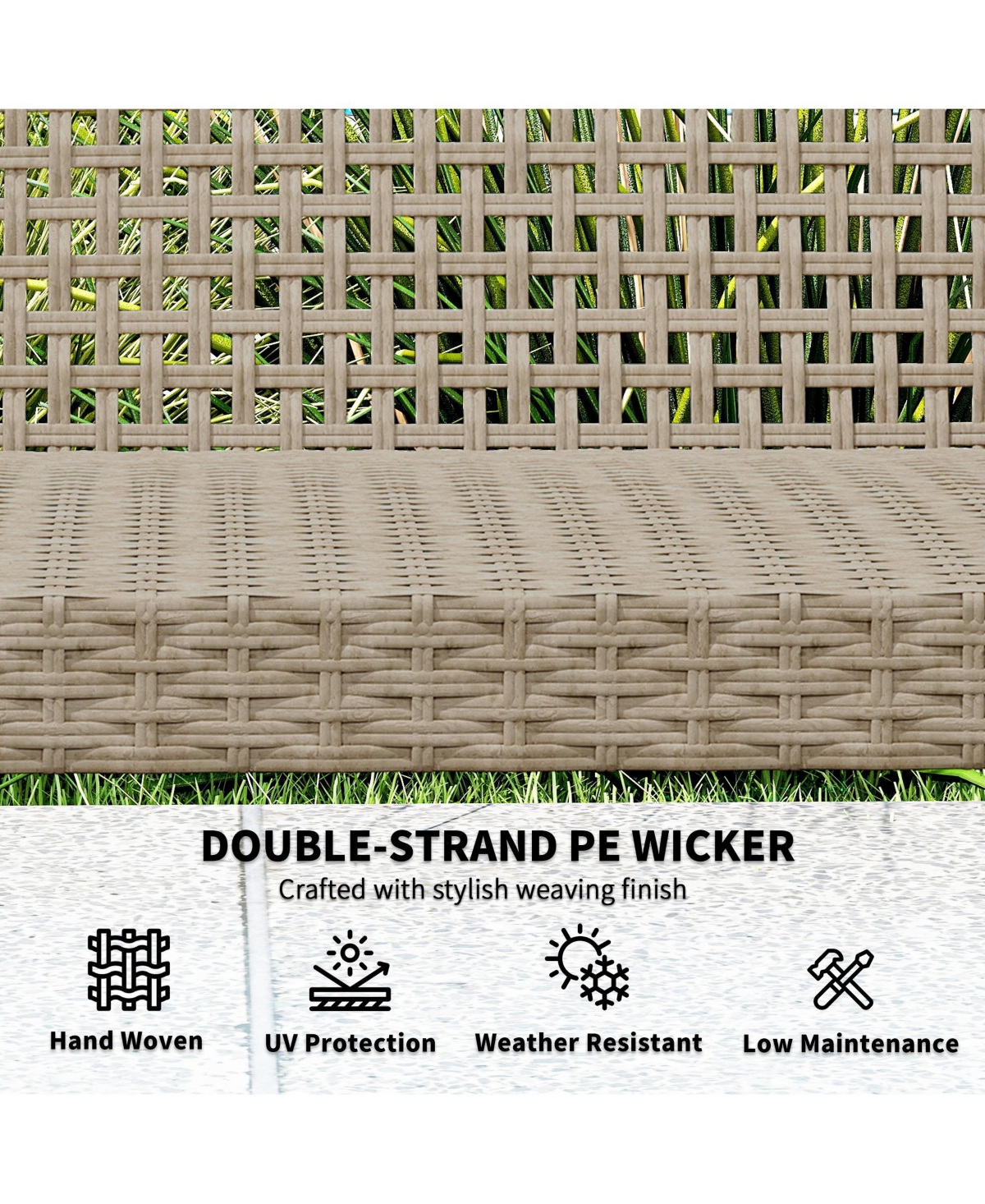 Outsunny 3-Seat Wicker Outdoor Couch Patio Sofa with Acacia Wood Armrests