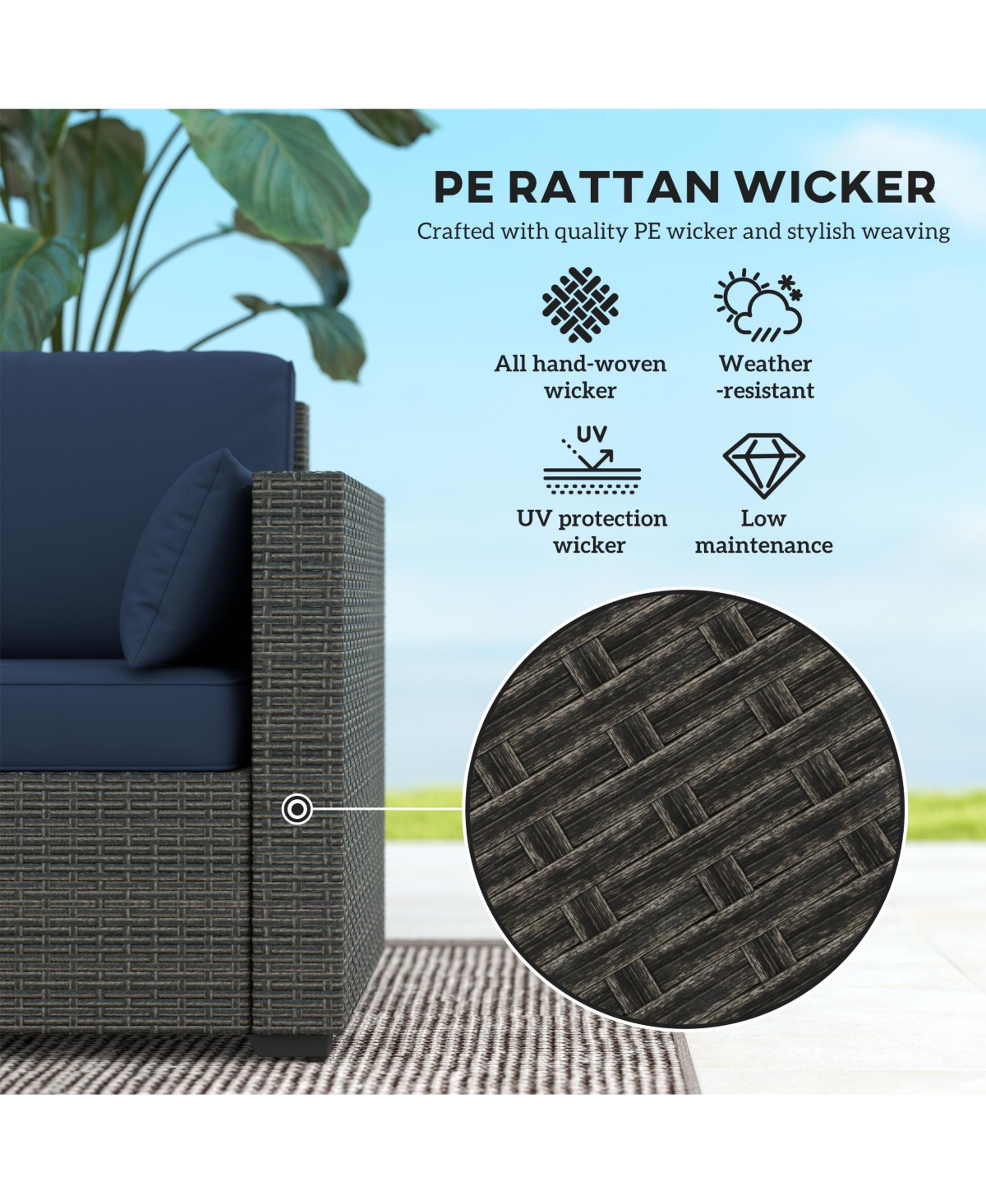 Outsunny Three-Seater Outdoor Wicker Patio Furniture,