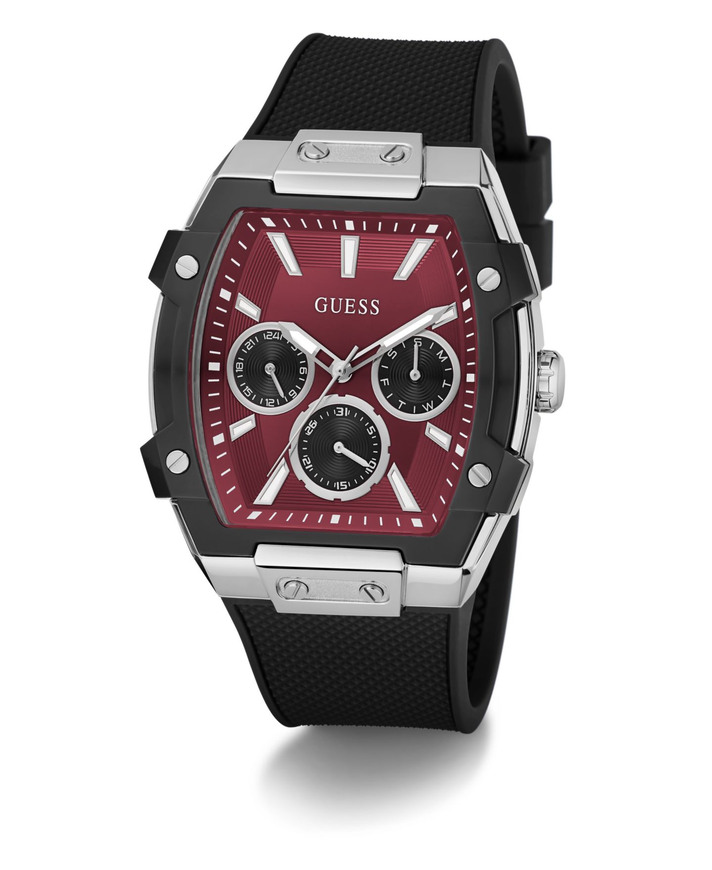 Мужские часы GUESS Silver-Tone Black Silicone Multi-Function Watch, 44mm — фото 5