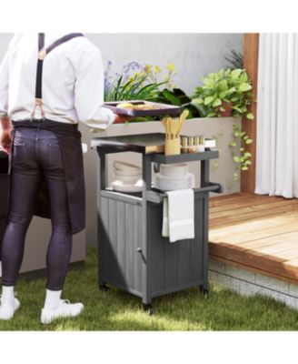 Grill Cart, Kitchen Island with Stainless Steel Top, Dark