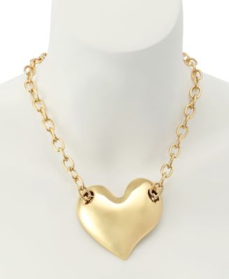 Gold Heart Pendant Statement Necklace