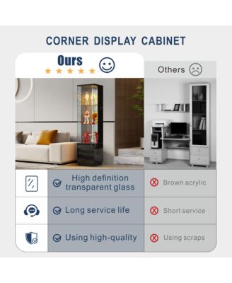 69" Corner Display Cabinet with Glass Doors & Motion LED