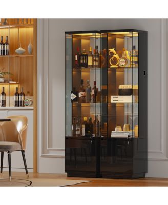 69" Corner Display Cabinet with Glass Doors & Motion LED