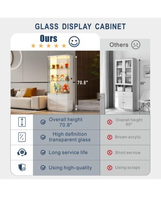 71" LED Glass Wine Cabinet with Lockable Doors