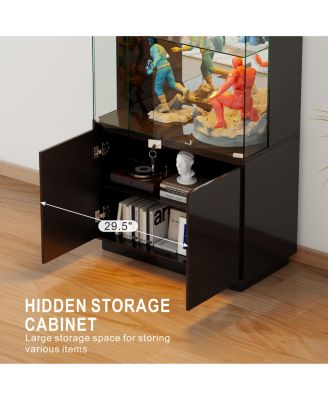 71" LED Glass Wine Cabinet with Lockable Doors