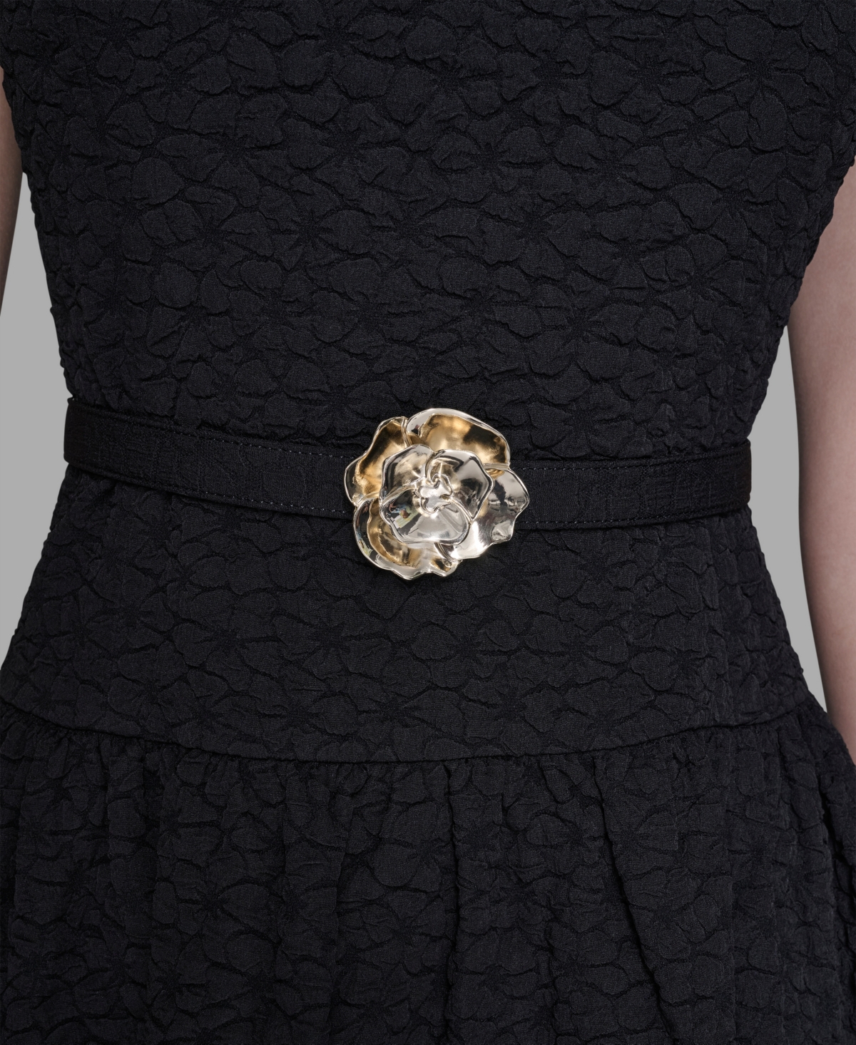 Karl Lagerfeld Paris Women's Floral Crewneck Belted Midi Dress