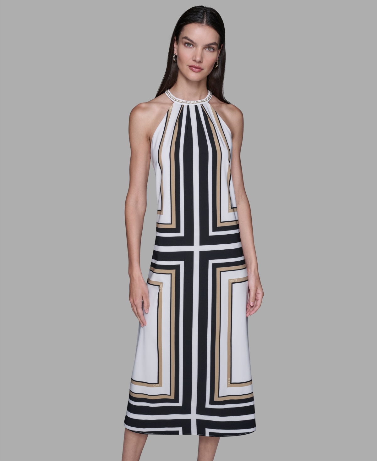Karl Lagerfeld Women's Halter Neck Printed Midi Dress In Neutral