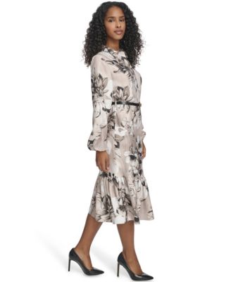 Women's Belted Long-Sleeve Shirt Dress