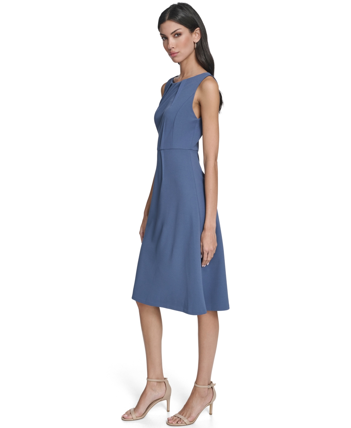 Calvin Klein Women's Sleeveless Seamed Midi Dress In Blue