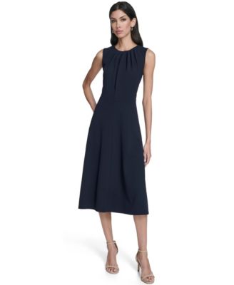 Calvin Klein - Women's Pleat Detail Crewneck Midi Dress