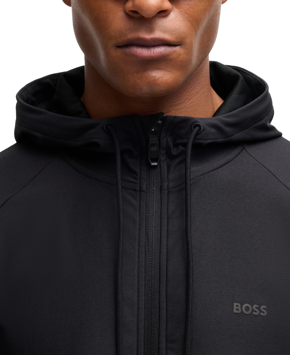 Boss by Hugo Men's Logo Detail Active-Stretch Zip-Up Hoodie