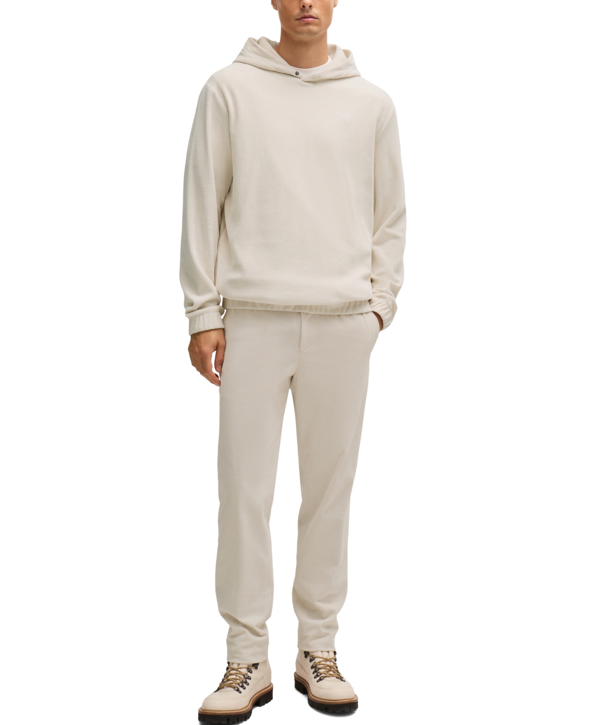Hugo Boss Cotton-corduroy Hoodie With Press-stud Hood In White