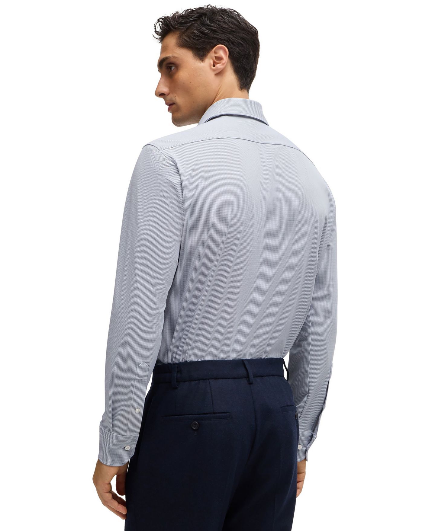 Мужская рубашка Hugo Boss Structured Performance-Stretch Fabric Regular-Fit Dress Shirt, цвет: Тёмный синий — фото 6