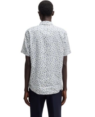 Men's Floral-Print Stretch Linen Slim-Fit Shirt