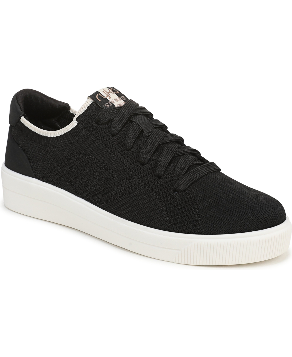 Ryka Women's Viv Next Knit Court Inspired Lace Up Sneakers - Black Knit Fabric