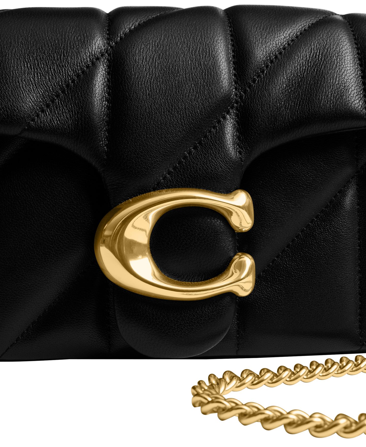 Женская сумка COACH Tabby Mini Quilted Leather Chain Crossbody 19, цвет: Латунный / Чёрный — фото 7