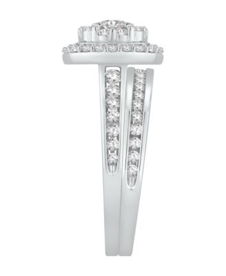 Diamond Halo Cluster Bridal Set (1-1/4 ct. t.w.) in 14k White Gold