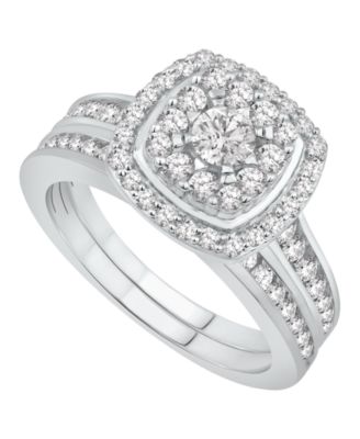 Macy's - Diamond Halo Cluster Bridal Set (1-1/4 ct. t.w.) in 14K White Gold