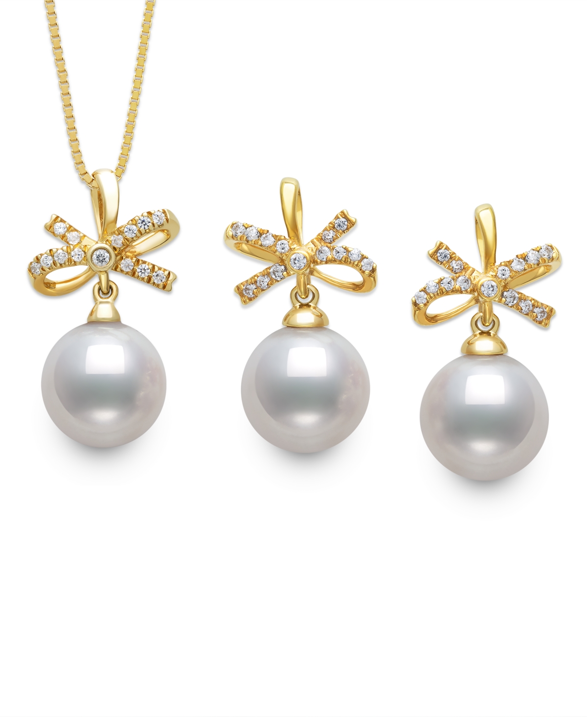 Belle De Mer Freshwater Pearl (7-8mm) And Cubic Zirconia Jewelry Set In Gold Over Silver In White