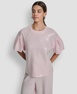 DKNY Jeans - Petite Sequin Puff-Sleeve Top