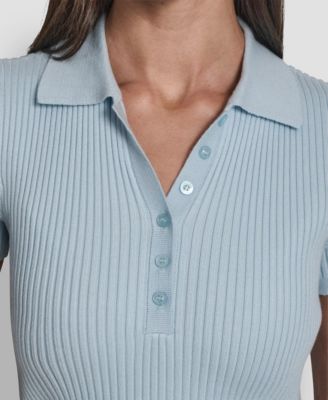 Petite Short-Sleeve Ribbed Polo Shirt
