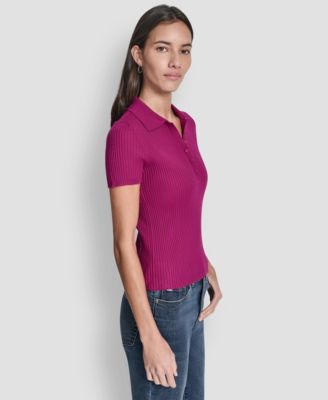 Petite Short-Sleeve Ribbed Polo Shirt