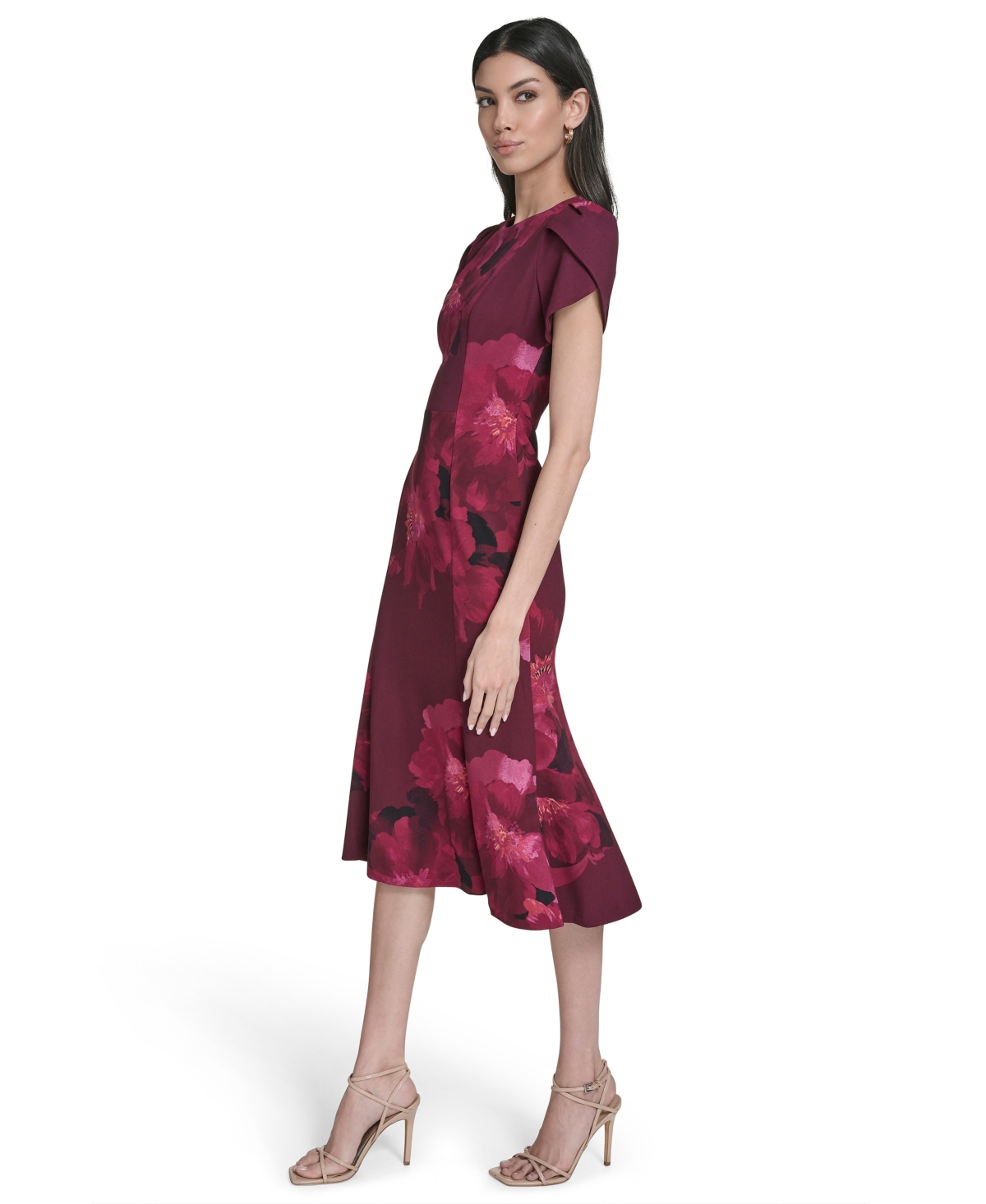 Calvin Klein Women's Crewneck Short-sleeve Midi Dress In Pink