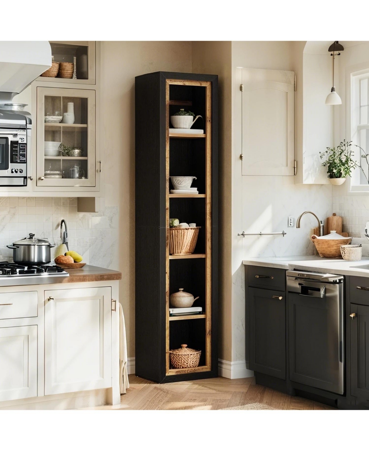 Tribesigns Kitchen Pantry 5-Tier Narrow Extra Tall Shelf With Open Cubes, Freestanding Modern Storage Shelf.