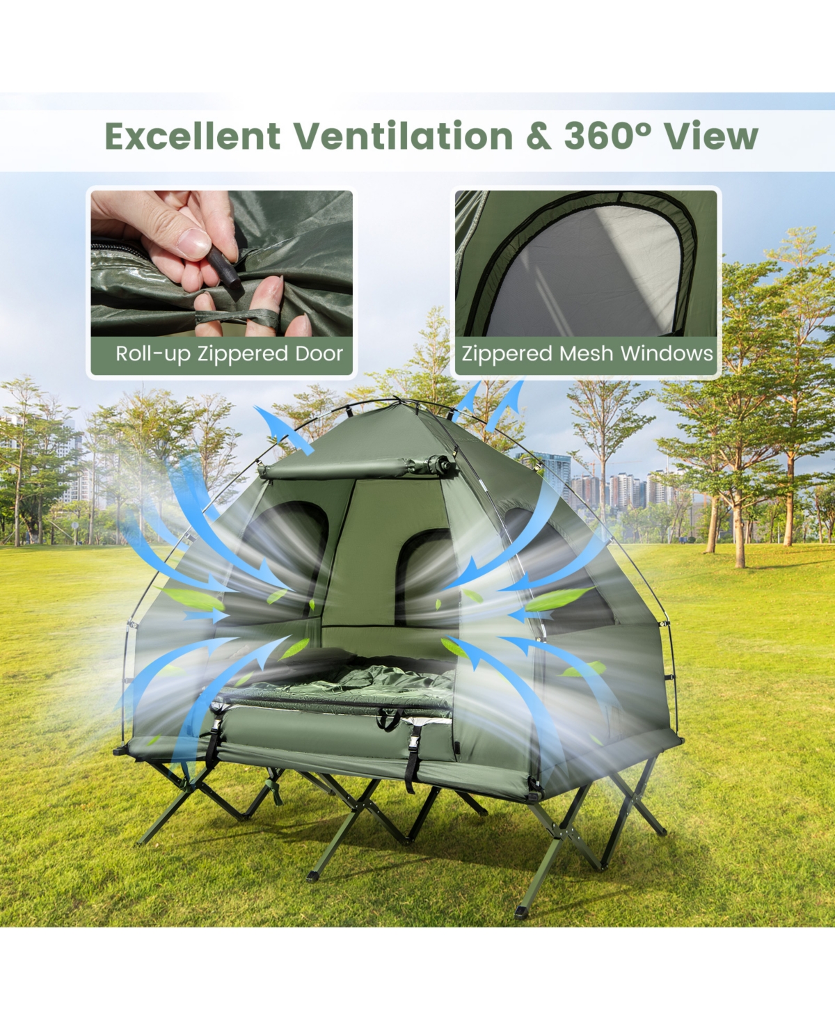 Skonyon 5-in-1 2-Person Foldable Outdoor Camping Tent Cot with Air Mattress and Sleeping Bag