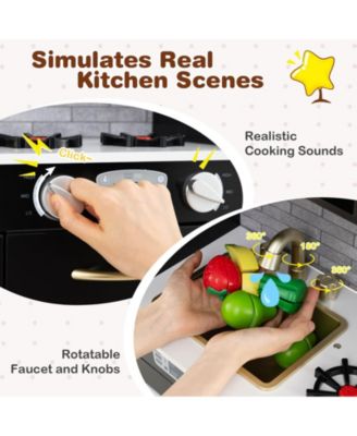 Kids Wooden Pretend Play Kitchen with Blackboard & Accessories