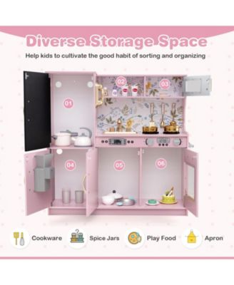 Kids Wooden Pretend Play Kitchen with Blackboard & Accessories