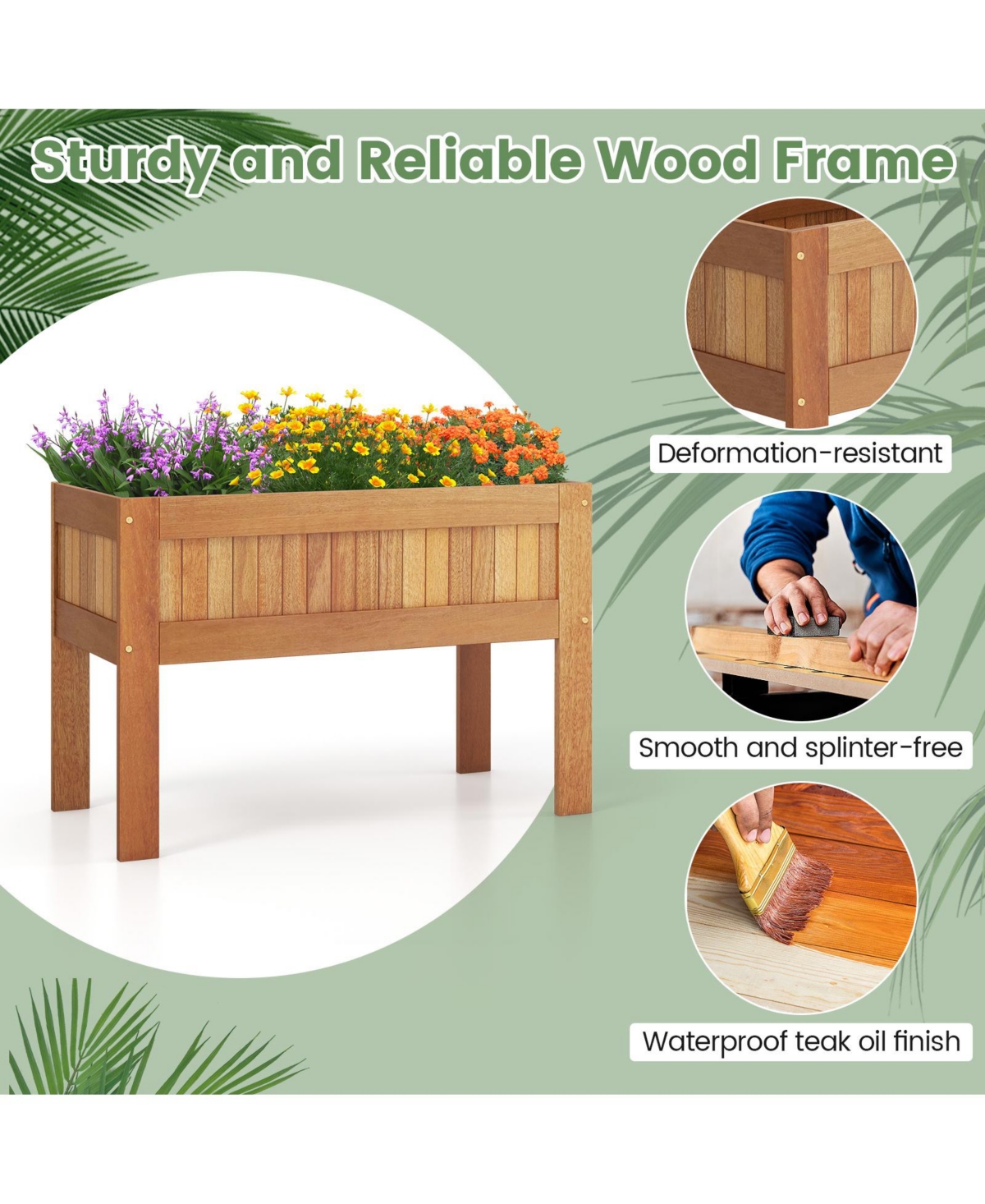 Sugift Wooden Raised Garden Bed Solid Wood Elevated Planter Box with Legs