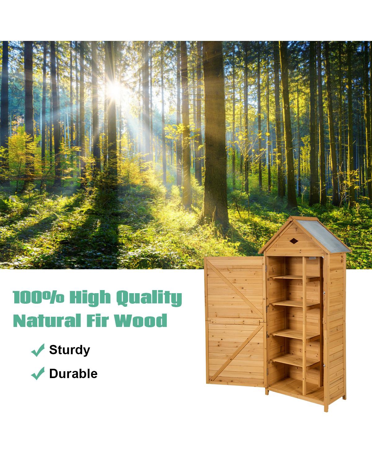 Sugift Wooden Outdoor Lockable Garden Tool Storage