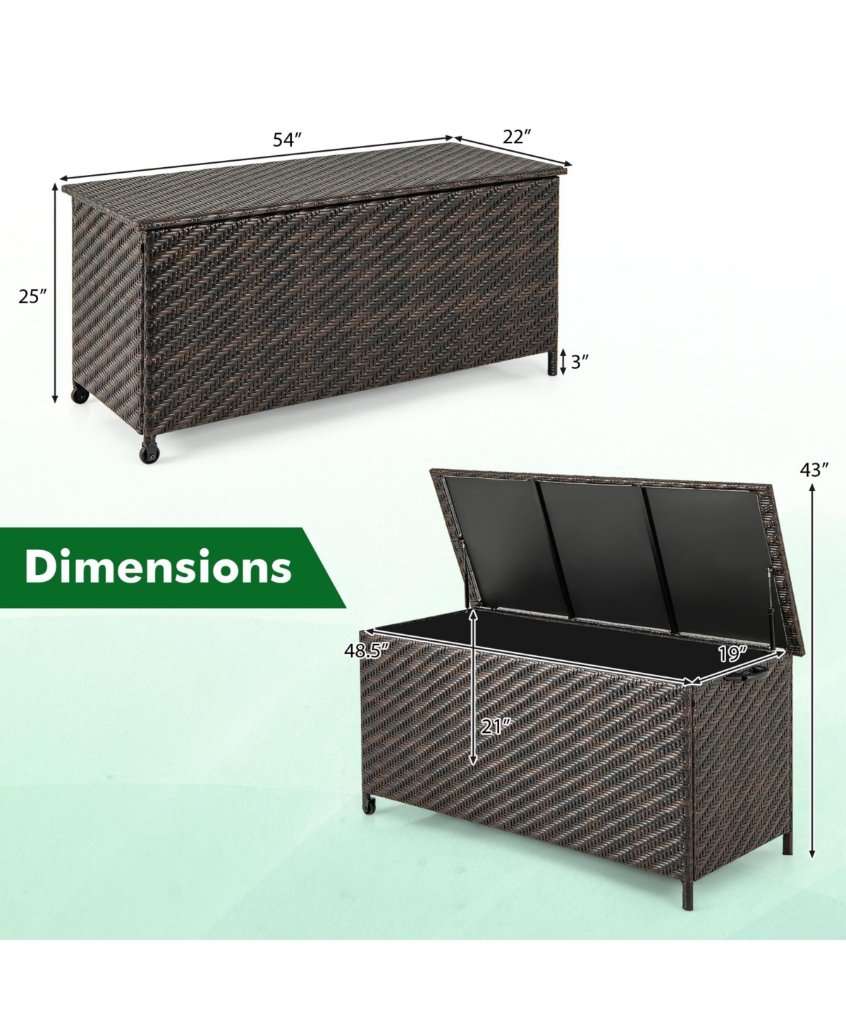 Sugift 85 Gallon Outdoor Storage Box with Removable Liner and Universal Wheels